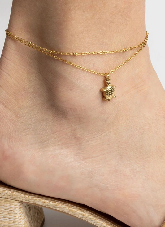 18K Gold PVD Stainless Steel Sea Turtle Charm Anklet