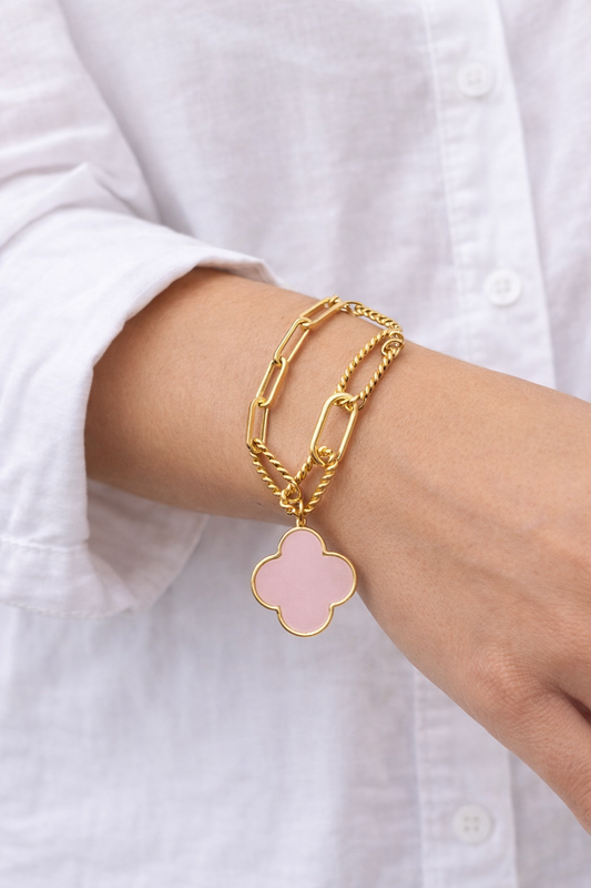 Gold Dipped Quatrefoil Charm Bracelet