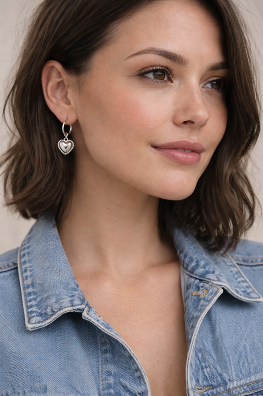 18K Gold PVD Stainless Steel Heart Pendant Hoop Earrings